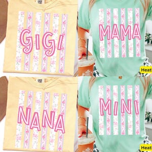 Preppy Floral Mama PNG Bundle, Mama Mini Nana Gigi PNG Set, Coquette Rose Stripe Designs, Girly Motherhood Sublimation Pack