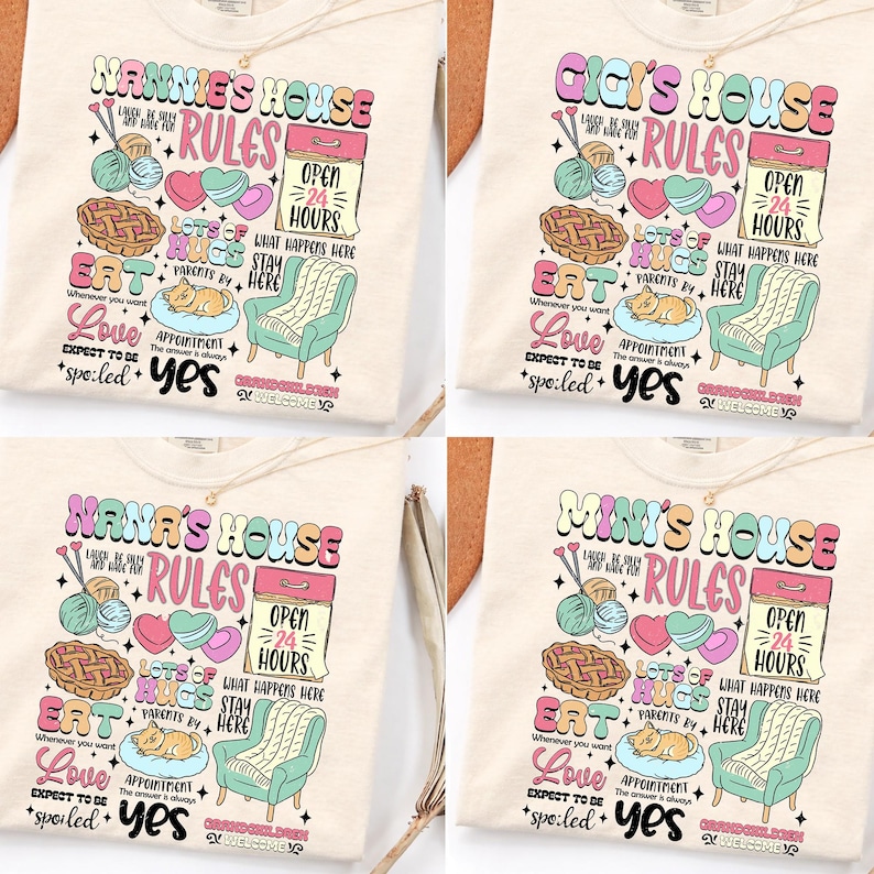 Grandma Nana Gigi Mimi House Rules PNG Bundle – Funny Family Quotes Sublimation Design, Vintage Cute Home Saying Shirt Design