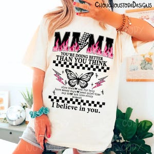 Grunge Mama varsity png, Checkered Lightning Mom Shirt Design, Edgy Cool Mom Graphic Tee, Retro Pink Mama Quote, Butterfly mama sublimation image 1