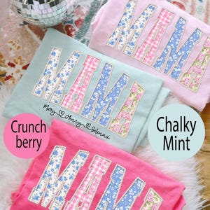 Floral Mama PNG, Pearl Outline Patchwork Letters, Vintage Blue Pink Mom Shirt Design, Mother’s Day Sublimation File