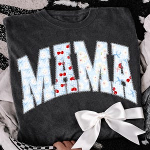 Cherry Floral Lace Mama Varsity png, Coquette Mama PNG, Blue Floral Mama Shirt Design, Preppy Mom Varsity Letters png, Mother's day png,Mama image 7