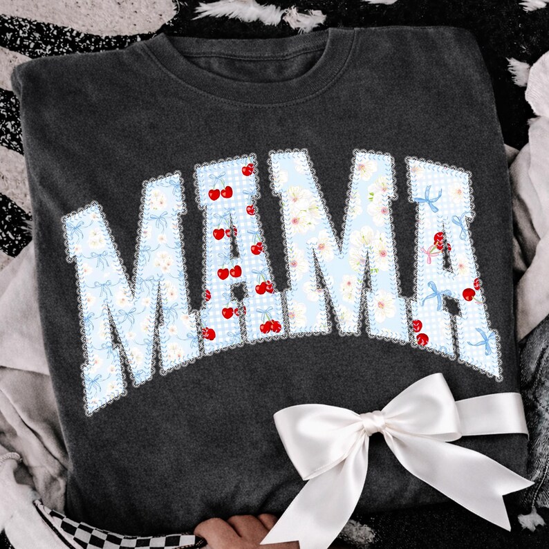 Cherry Floral Lace Mama Varsity png, Coquette Mama PNG, Blue Floral Mama Shirt Design, Preppy Mom Varsity Letters png, Mother's day png,Mama image 7