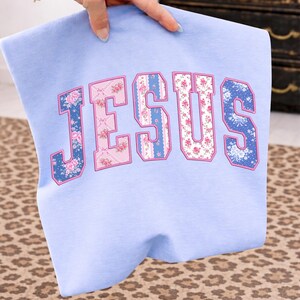 Jesus Varsity png, Floral Jesus png, Faux Embroidery Jesus Shirt Design, Christian Faith Sublimation PNG