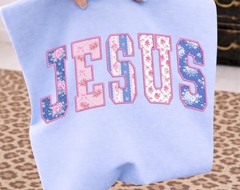 Jesus Varsity png, Floral Jesus png, Faux Embroidery Jesus Shirt Design, Christian Faith Sublimation PNG