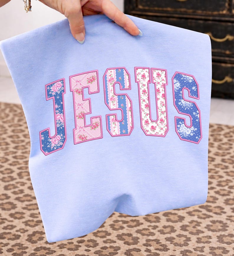 Jesus Varsity png, Floral Jesus png, Faux Embroidery Jesus Shirt Design, Christian Faith Sublimation PNG