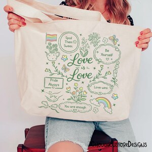 Kärlek är kärlek PNG – Söt pastellfärgad Pride Doodle-design, positiv bekräftelse HBTQ-citat, sublimeringsfil för Cottagecore bild 5