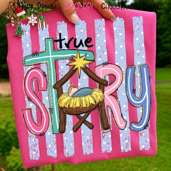 Preppy stripes true story Christmas PNG, Nativity Scene PNG, Christian Christmas PNG, Jesus Manger Design, Faith Christmas Sublimation png