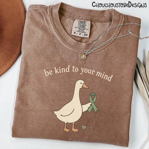 Goose Mental Health PNG, Be Kind To Your Mind Quote Design, Green Awareness Ribbon Goose Art, Self Care Support PNG