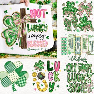 Brushstroke St Patrick’s Day png Bundle, Lucky Shamrock png, St Patricks Day clipart, Lucky Vibes PNG, Not Lucky Simply Blessed Coquette png