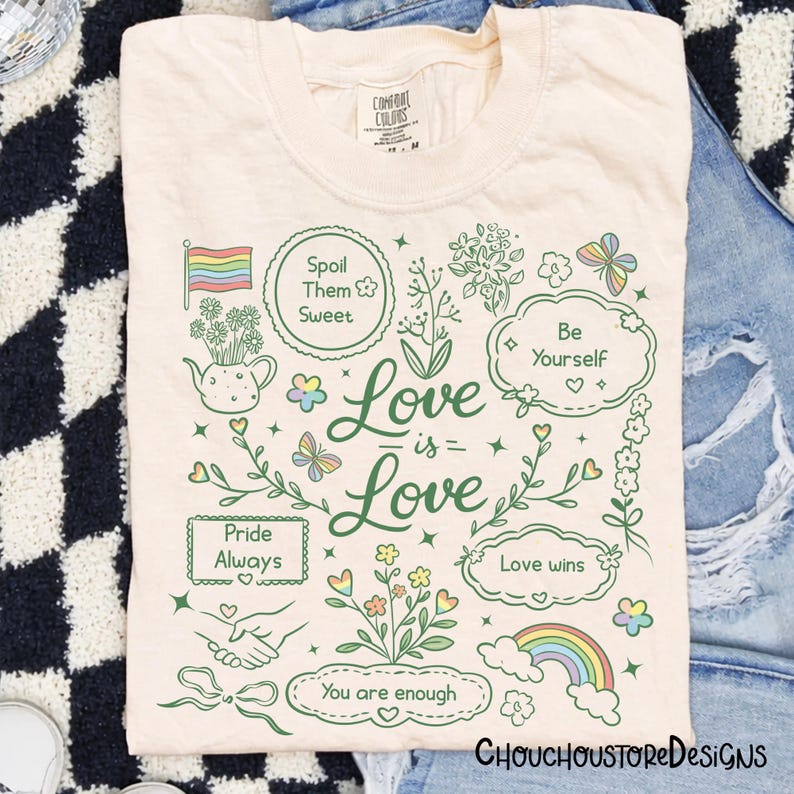 Kärlek är kärlek PNG – Söt pastellfärgad Pride Doodle-design, positiv bekräftelse HBTQ-citat, sublimeringsfil för Cottagecore bild 6