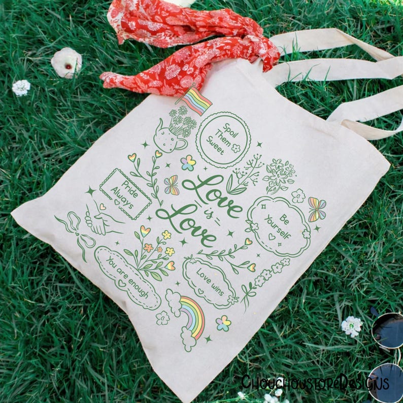 Kärlek är kärlek PNG – Söt pastellfärgad Pride Doodle-design, positiv bekräftelse HBTQ-citat, sublimeringsfil för Cottagecore bild 2