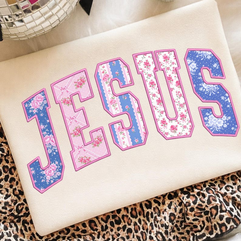 Jesús universitario png, Jesús floral png, diseño de camiseta de Jesús con bordado falso, sublimación de fe cristiana png imagen 6