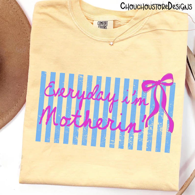 Everyday I'm Motherin PNG, Funny Mom Life Quote Design, Preppy Coquette Bow Shirt PNG, Trendy Motherhood Sublimation