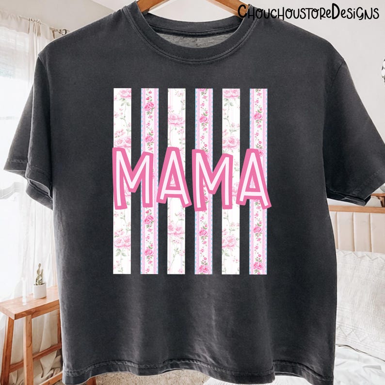 Preppy Floral Mama PNG Bundle, Mama Mini Nana Gigi PNG Set, Coquette Rose Stripe Designs, Girly Motherhood Sublimation Pack image 5
