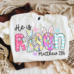 Brushstroke He Is Risen png, Christian Easter Sublimation Design Matthew 28:6, Retro Pastel Faith Easter Bunny Christian, Religious Easter image 3