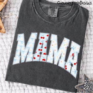 Cherry Floral Lace Mama Varsity png, Coquette Mama PNG, Blue Floral Mama Shirt Design, Preppy Mom Varsity Letters png, Mother's day png,Mama image 3