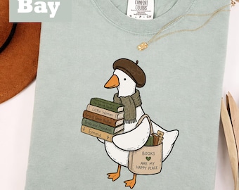 Cottagecore Goose Book Stack png, Book Lover Goose PNG, Reading Goose PNG, Cute Goose Reader Digital Download PNG