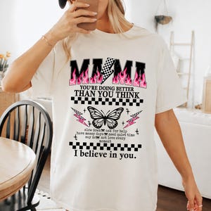 Grunge Mama varsity png, Checkered Lightning Mom Shirt Design, Edgy Cool Mom Graphic Tee, Retro Pink Mama Quote, Butterfly mama sublimation image 5