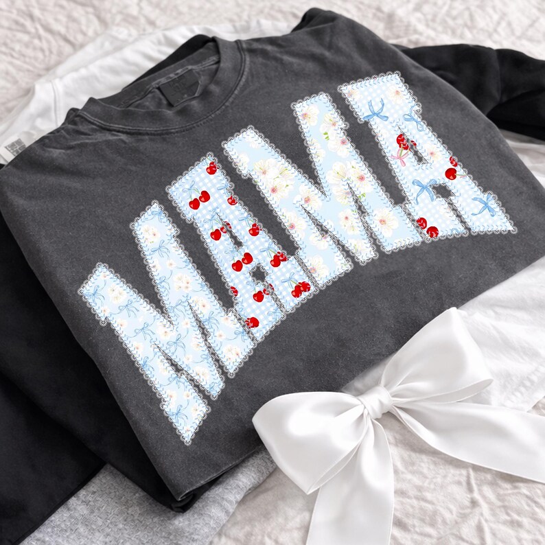 Cherry Floral Lace Mama Varsity png, Coquette Mama PNG, Blue Floral Mama Shirt Design, Preppy Mom Varsity Letters png, Mother's day png,Mama