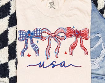 Coquette USA PNG – Patriotic Gingham Bow Design, Vintage Girly Ribbon Aesthetic, 4th of July Sublimation File