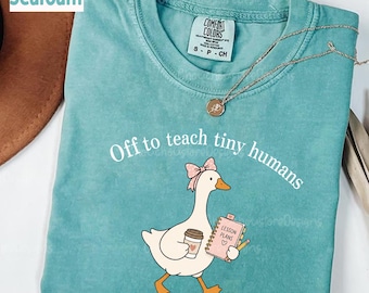 Cute Goose Teacher Coquette PNG, Off to Teach Tiny Humans Bow Goose Back to School Sublimation Design, Teacher Gift PNG