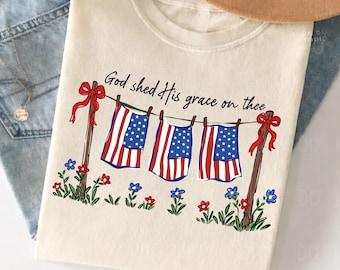 God Shed His Grace PNG – Christian Patriotic Flag Line Design, Rustic Farmhouse USA, 4th of July Sublimation File