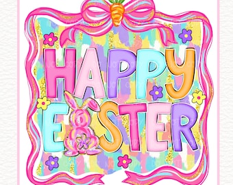 Brushstroke Happy Easter png, Coquette carrot png, Pastel Easter Bunny Shirt Design, Spring season png, Colorful Easter Design, easter png