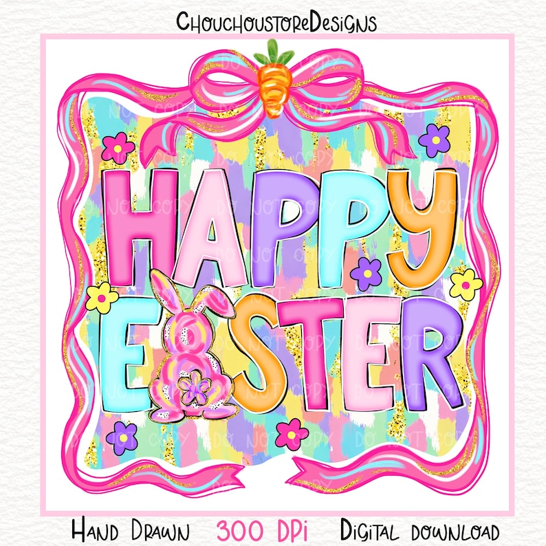 Brushstroke Happy Easter png, Coquette carrot png, Pastel Easter Bunny Shirt Design, Spring season png, Colorful Easter Design, easter png