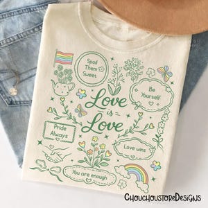 Kärlek är kärlek PNG – Söt pastellfärgad Pride Doodle-design, positiv bekräftelse HBTQ-citat, sublimeringsfil för Cottagecore bild 3