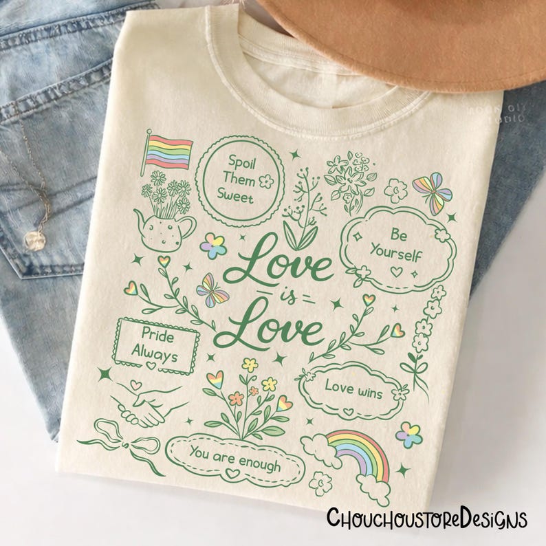Kärlek är kärlek PNG – Söt pastellfärgad Pride Doodle-design, positiv bekräftelse HBTQ-citat, sublimeringsfil för Cottagecore bild 3