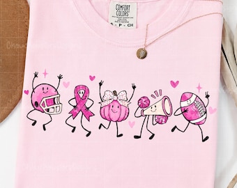 Cute Breast Cancer Doodles PNG, Pink Out Football Helmet Ribbon Pumpkin Cheer Megaphone Football Digital Download, We Wear Pink Png
