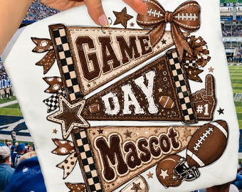 Custom Mascot Game Day PNG, Personalized Football Team Mascot Pennant, Custom School Spirit Football Bow Sublimation PNG