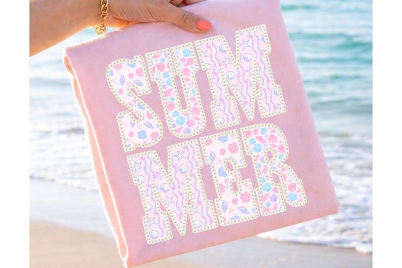 Preppy Summer Faux Pearl PNG, Coquette Beach Summer Shirt Design image 8
