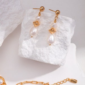 Baroque Pearl Drop Dangle Earrings Vintage Gold Dangle Earrings Sterling Silver Dangle Earrings Gift For Her Christmas Gift