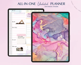 Planificador digital sin fecha, Planificador digital todo en uno con pegatinas digitales, Planificador de iPad, Planificador GoodNotes, Diario digital, Planificador sin fecha