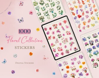 Colección Floral de Pegatinas Digitales / 1000 Pegatinas para Planificador Digital / Pegatinas GoodNotes / Pegatinas de Flores / Libro de Pegatinas Digitales / Botánico