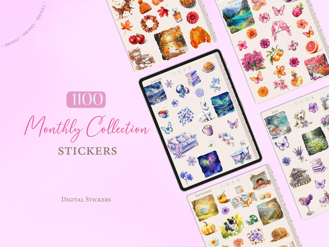 Digital Stickers Monthly Collection | Goodnotes Stickers | 1100 Digital ...