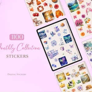 Digital Stickers Monthly Collection | Goodnotes Stickers | 1100 Digital Planner Sticker Book | Aesthetic Stickers | Monthly Planner Stickers