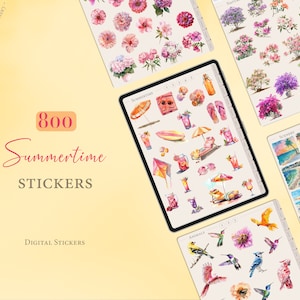 Digitale Aufkleber Sommer | Goodnotes-Aufkleber | Sommer Aufkleber | 800 iPad Aufkleber | Digitales Stickeralbum | Digitaler Planer | Vorgeschnitten