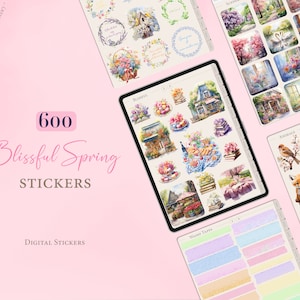 Digitale Aufkleber Frühlingsglück | Goodnotes-Aufkleber | Frühlings-Aufkleber | 600 Digitale Planer Aufkleber | Digitales Stickerbuch