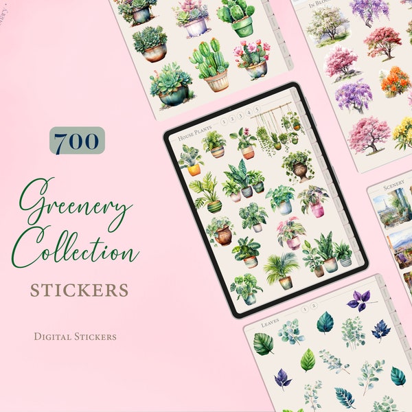 Digital Stickers | 700 Greenery Stickers | Botanical GoodNotes Stickers | Digital Planner Stickers | Sticker Book | Precropped Stickers