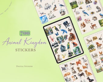 Pegatinas digitales / 700 pegatinas de animales / Pegatinas GoodNotes del Reino Animal / Pegatinas para planificador digital / Libro de pegatinas / Pegatinas precortadas