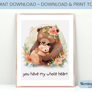 Gift for Mom, Bear Cub Nursery, Mama Bear Print, Children&#39;s Bedroom Art Decor, Mother and Child Wall Art Printable, Gift for Her, Baby Room