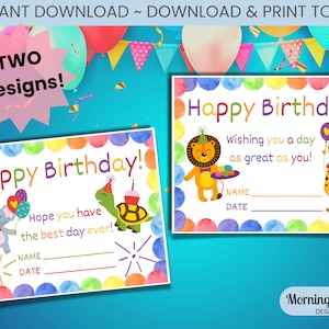Carte d'anniversaire d'étudiant, Certificats de joyeux anniversaire, Certificat de scolarité, Carte d'anniversaire à imprimer, Imprimé animaux de la jungle, Cadeau à télécharger