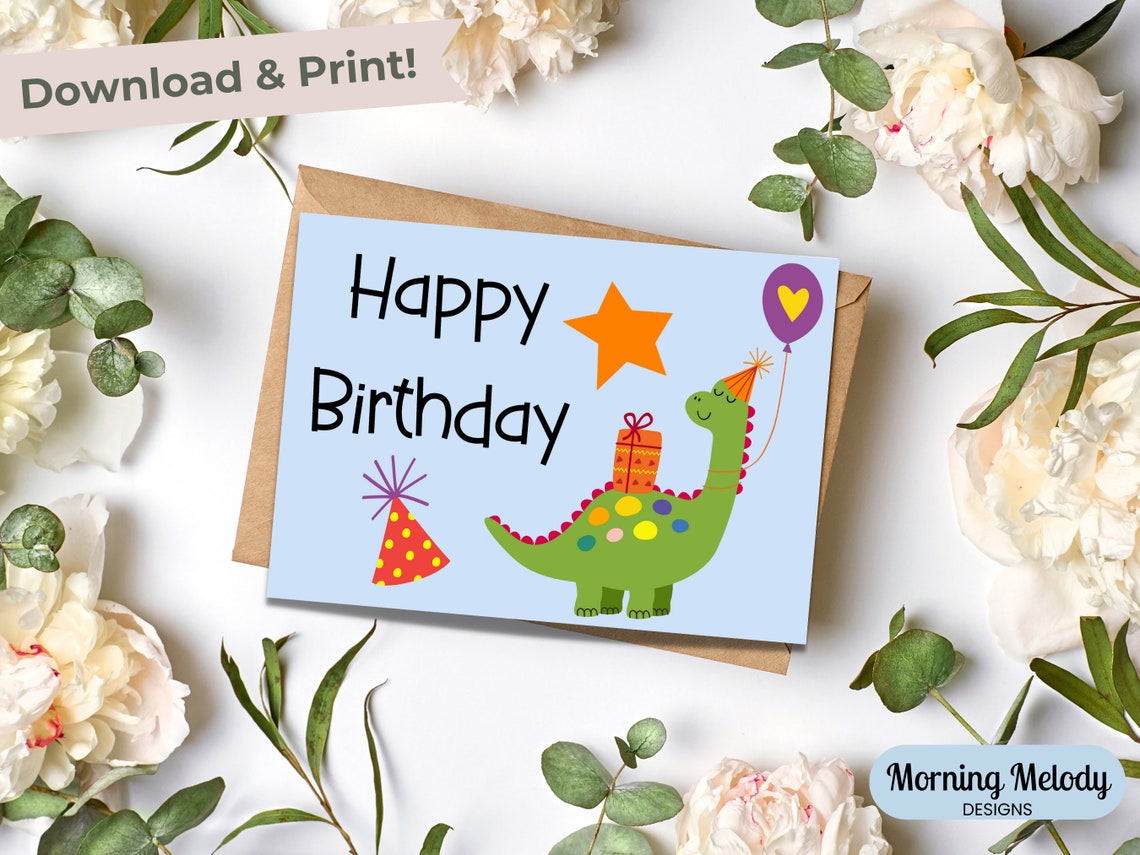 Dinosaur Birthday Card, Kids Birthday Card, Happy Birthday Card ...