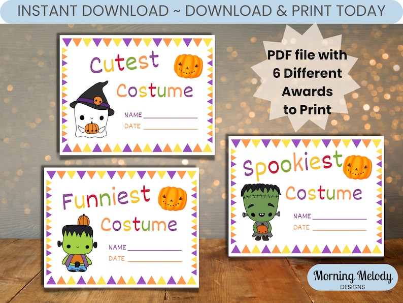 Halloween Costume Contest Awards, Costume Contest Prizes, Best Costume Award Certificates