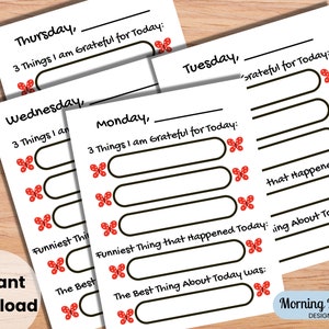 Gratitude Journal Activity Pages, Being Thankful Journal Pages, Daily Gratitude Activities, Daily Gratitude Printable Journal for Kids