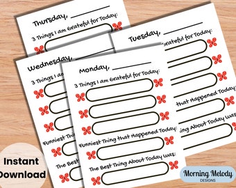 Gratitude Journal Activity Pages, Being Thankful Journal Pages, Daily Gratitude Activities, Daily Gratitude Printable Journal for Kids