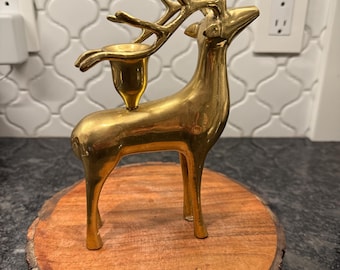 Vintage Brass Stag Candlestick Holder – Christmas Cottage Decor