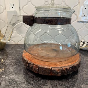 Vintage Pyrex Flameware glass teapot / coffee pot with gas ring trivet & glass lid